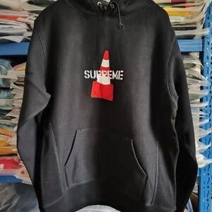 Supreme Black Hoodie with Red Cone Design